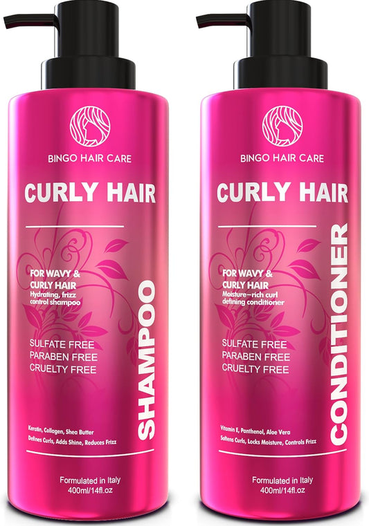 Curly Shampoo and Conditioner Set - Sulfate Free Moisturizing Formula - Deep Treatment for Curly and Permed Hair Women and Men - 14 Fl Oz (Set of 2)