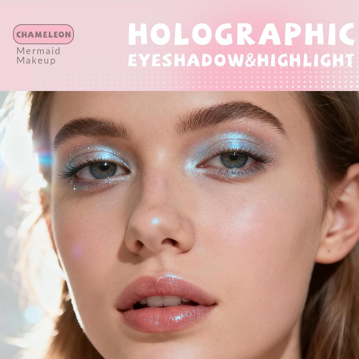 HOSAILY Holographic Duochrome Blue Glitter Eyeshadow, Color Shift Metallic Shimmer Eyeshadow Palette, Chameleon Sparkle Inner Corner Eye Highlighter, Iridescent Eye Shadow Palette Fairy Makeup#04