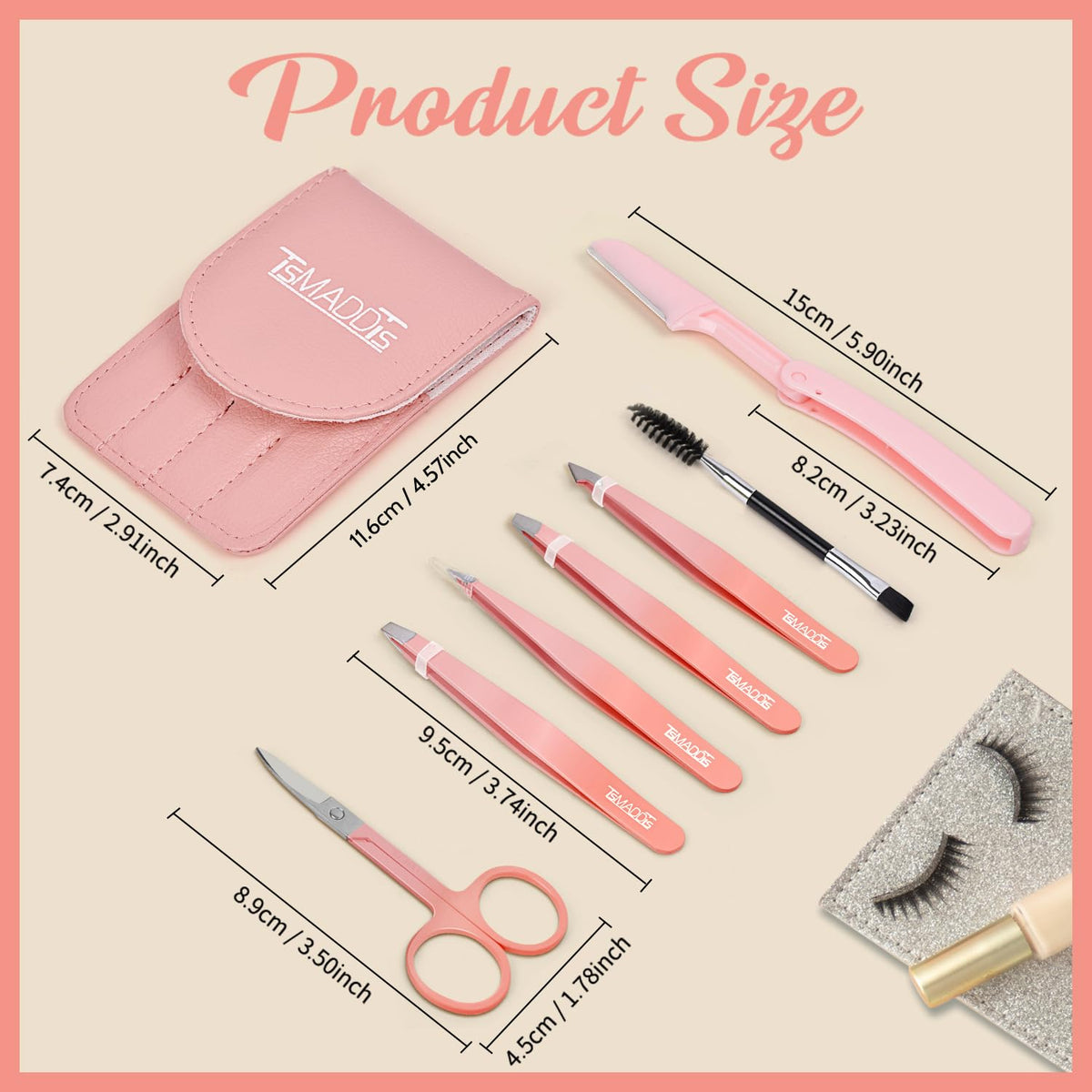 TsMADDTs 7 pcs Tweezers for Women Facial Hair, Precision Tweezer Set for Eyebrows with Curved Scissor and Eyebrow Razor for Ingrown Hair