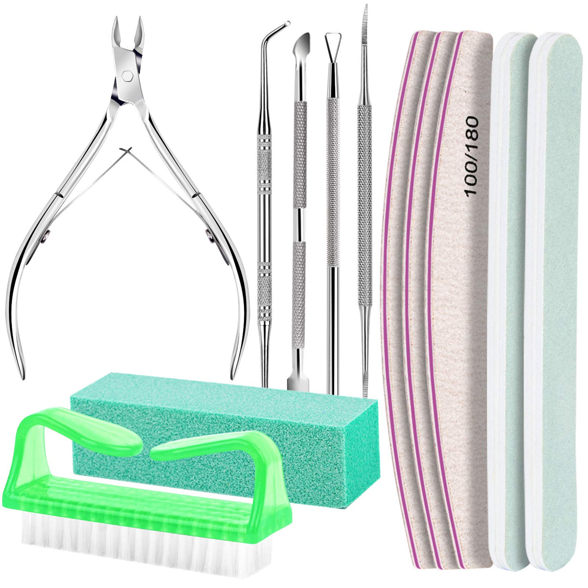 FANDAMEI Nail Care Kit, Nail Files 100/180, Nail Buffer Block, Cuticle Nippers, Cuticle Trimmer, Cuticle Pusher, Nail Tools, Nail Kit, Pedicure & Manicure Tools, Nail Prep Kit, Manicure Kit for Women