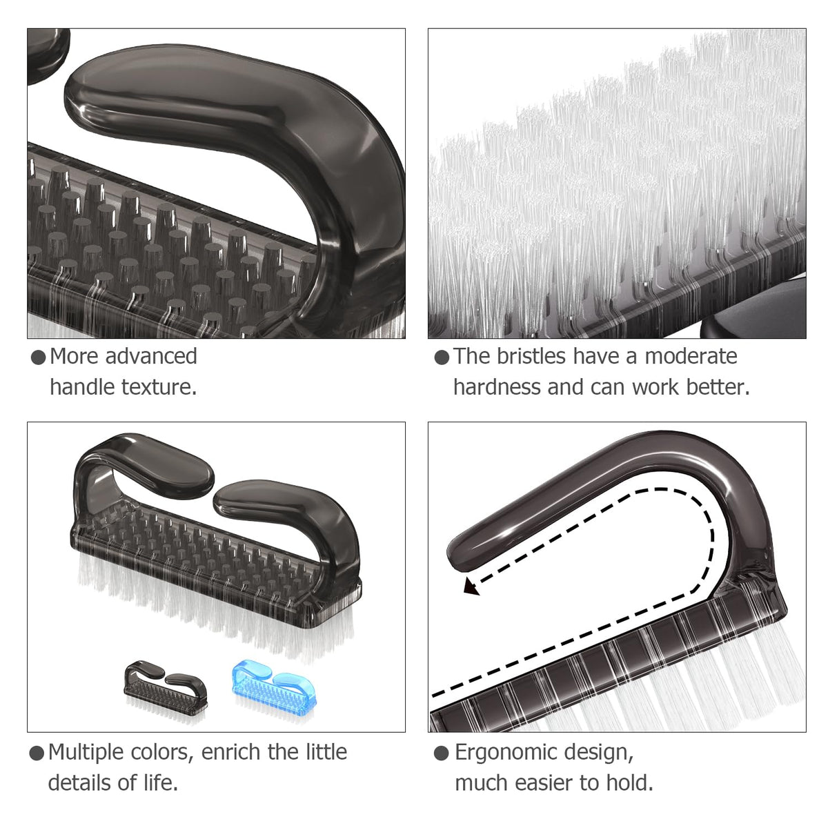 Larbois Handle Grip Nail Brush, Nail Brushes Hand Fingernail Brush Cleaner Scrubbing Kit Pedicure for Toes and Nails Men Women (4 Pack)