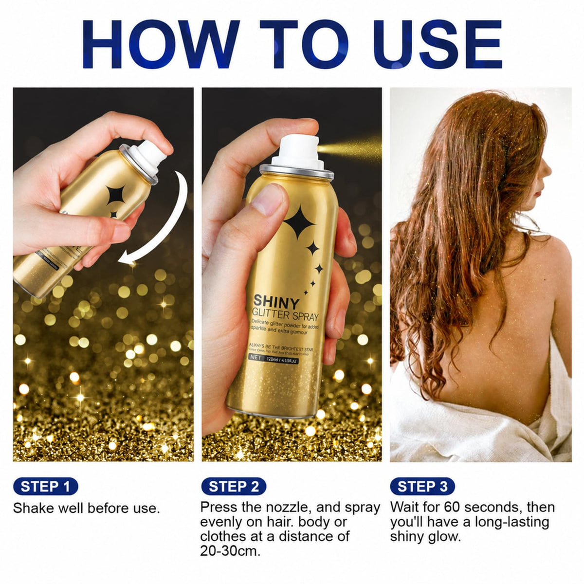 HANYWIL Body Glitter, Glitter Spray for Hair and Body, Spray, Hairspray Clothes, Long-Lasting Shimmer Suitable Stage, Festival Rave Makeup Prom 2.11 Fl Oz