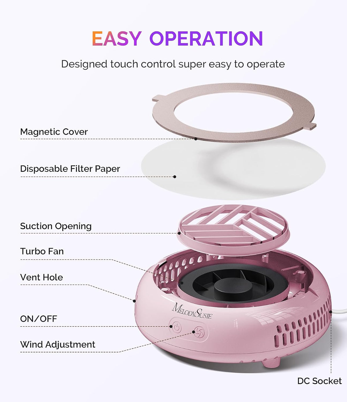 MelodySusie Pocket-Sized Nail Dust Collector HProA for Gel Polish Removal