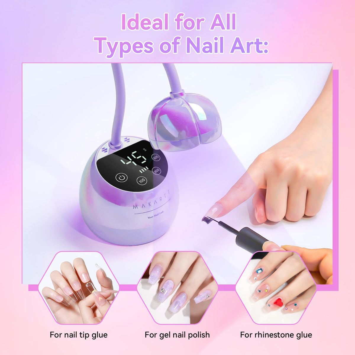 Makartt Cordless Gooseneck UV Nail Lamp for Gel-X Nails, Home DIY Use