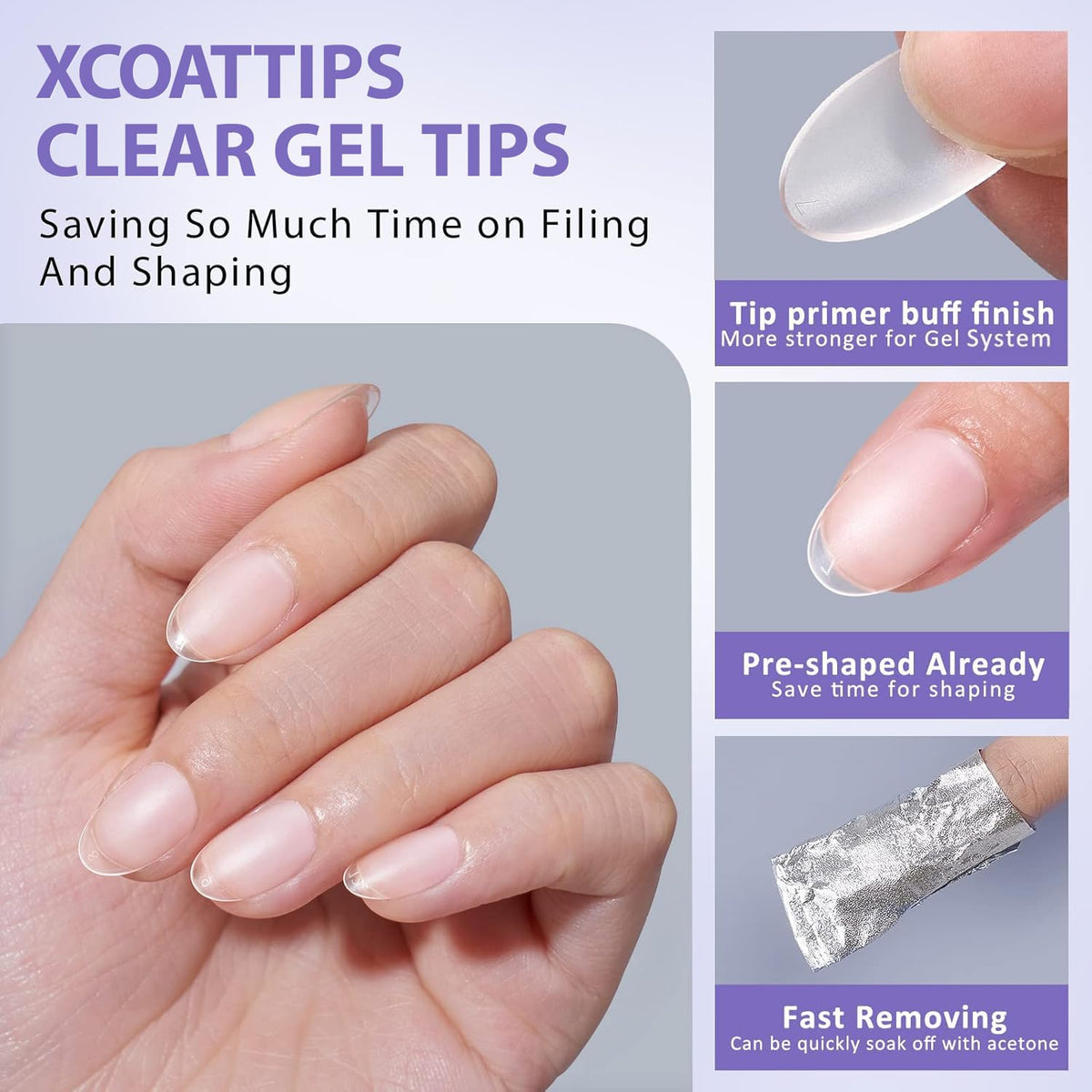 BTArtbox Half Cover Clear Fake Nails with Case, Long Square, 500 Pcs