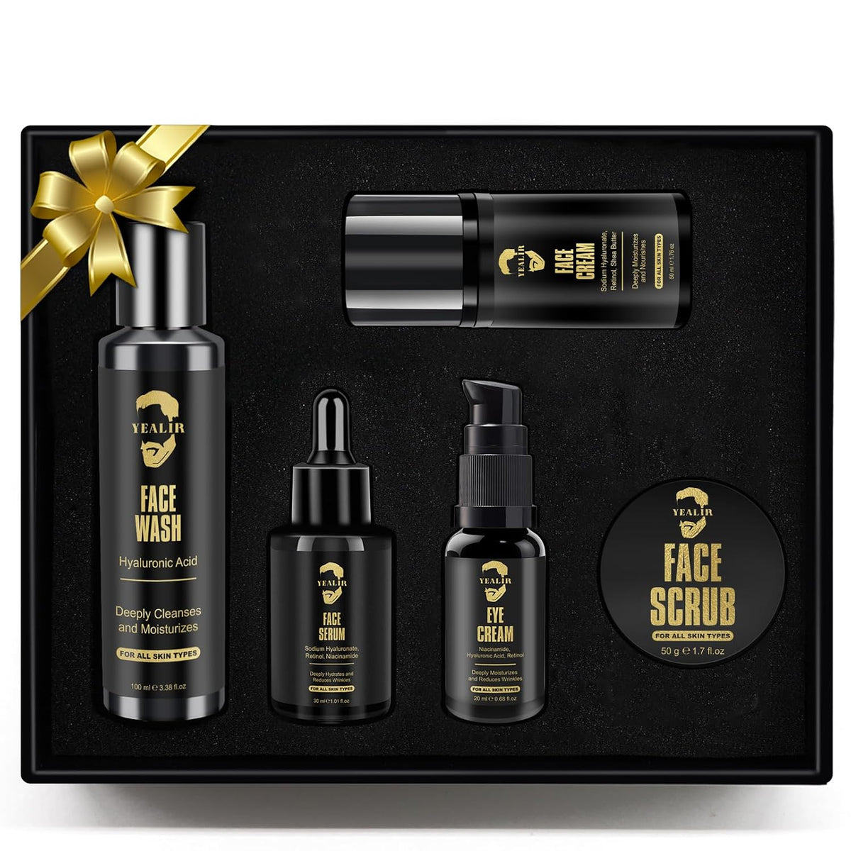 Mens Facial Skin Care Gift Set for Anti-Aging & Hydration, Face Routine Kit