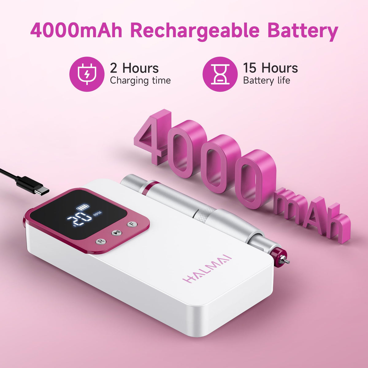 Electric Nail Drill Professional, Portable Nail File for Acrylic Gel Nails, Cordless Rechargeable Ultra Power Nail Drill Kit 40000RPM, Salon-Grade Efile Nail Machine (Dark Grey)