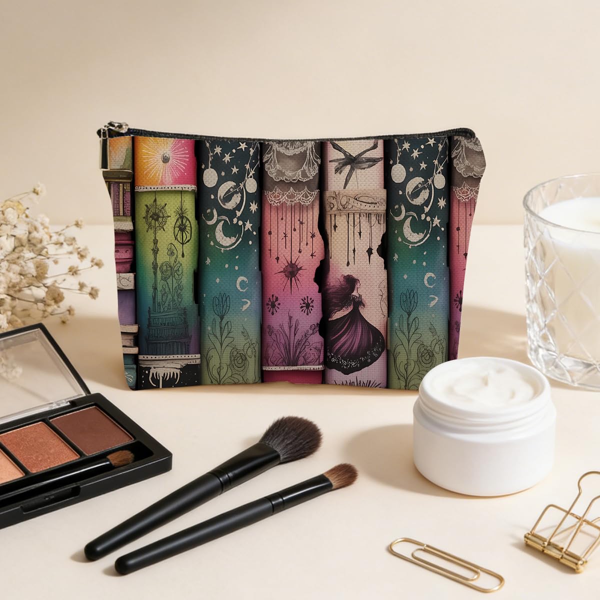 JIUWEIHU Goth Cat Makeup Bag, Funny Cat Cosmetic Bags Travel Organizer Bag