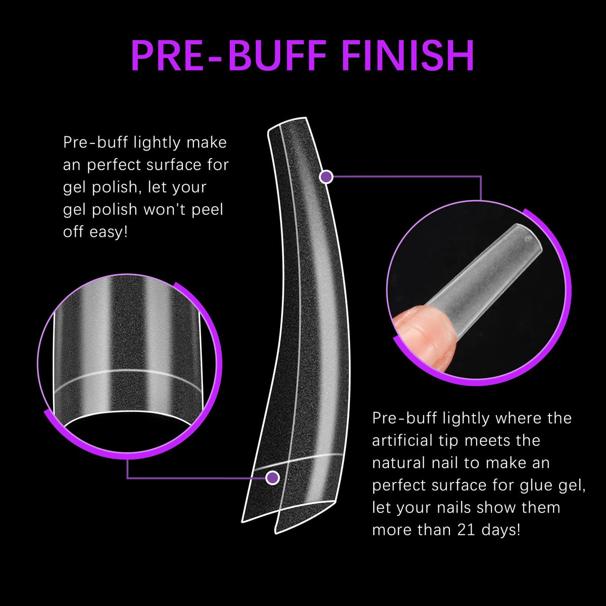 BTArtbox Half Cover Clear Fake Nails with Case, Long Square, 500 Pcs