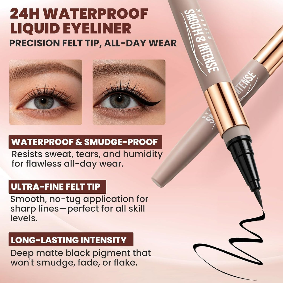 DUDUDU 2-in-1 Mascara and Eyeliner Set, Black Waterproof Volumizing and Lengthening Mascara, Ideal for Older Women 60 Plus & Sparse Lashes, 24HR Smudge-Proof Gentle Lash Extension Kit