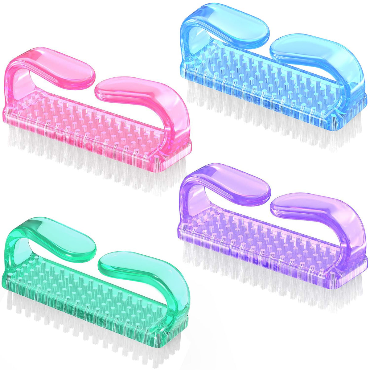 Larbois Handle Grip Nail Brush, Nail Brushes Hand Fingernail Brush Cleaner Scrubbing Kit Pedicure for Toes and Nails Men Women (4 Pack)
