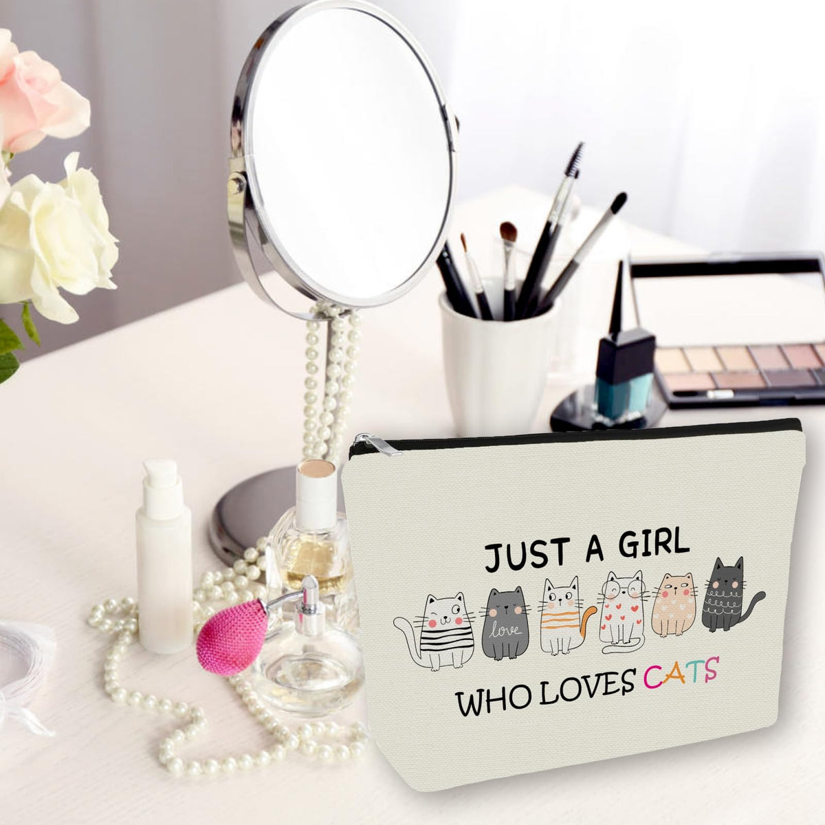 Bohemian Cat Mom Makeup Bag For Women & Teen Girl Cat Lover Gifts. Cute Boho Cats Themed Cosmetic & Toiletry Organizer Pouch For Daughters, Sisters, Friends.Ideal Gift For Travel, Christmas.