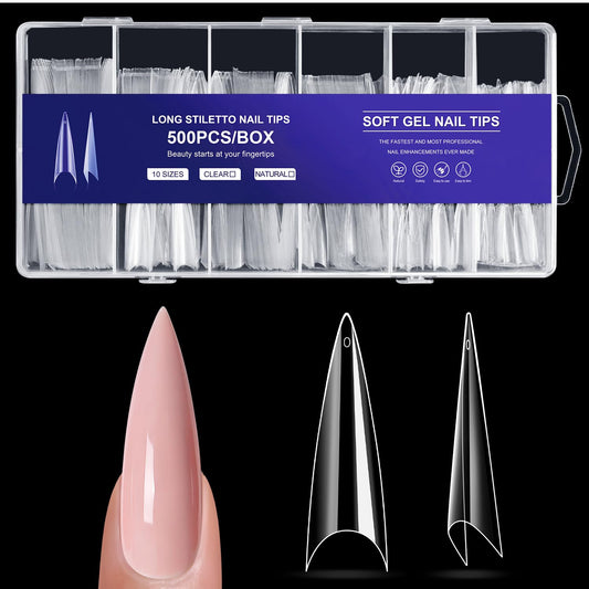 krofaue Extra Long Stiletto Nail Tips - False Clear Nais