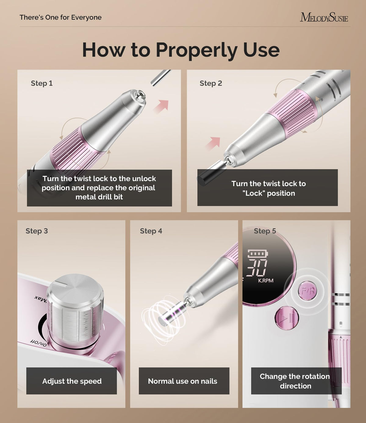 MelodySusie Clip-On SC320F Rechargeable Nail Drill 30,000 RPM for Beginners