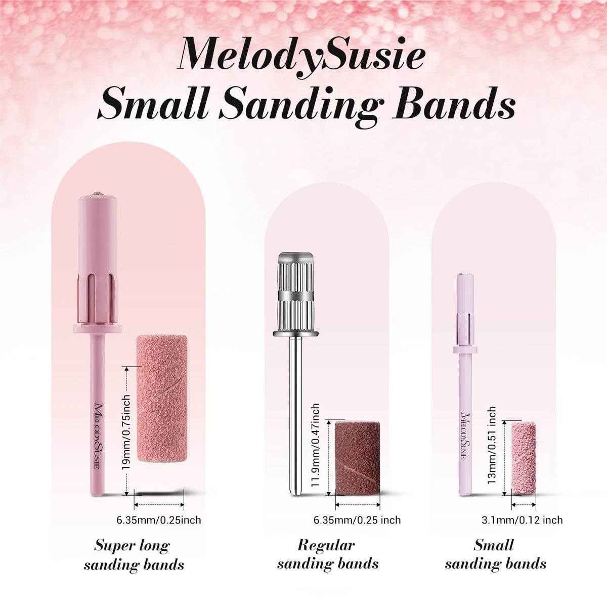 MelodySusie 120 Pcs Nail Drill Bits Small Sanding Bands for 3.1mm Mandrel Bit, 180 Fine Grit Nail File for Acrylic Nails Gel Manicures and Pedicure, Pink (Only Sanding Bands)