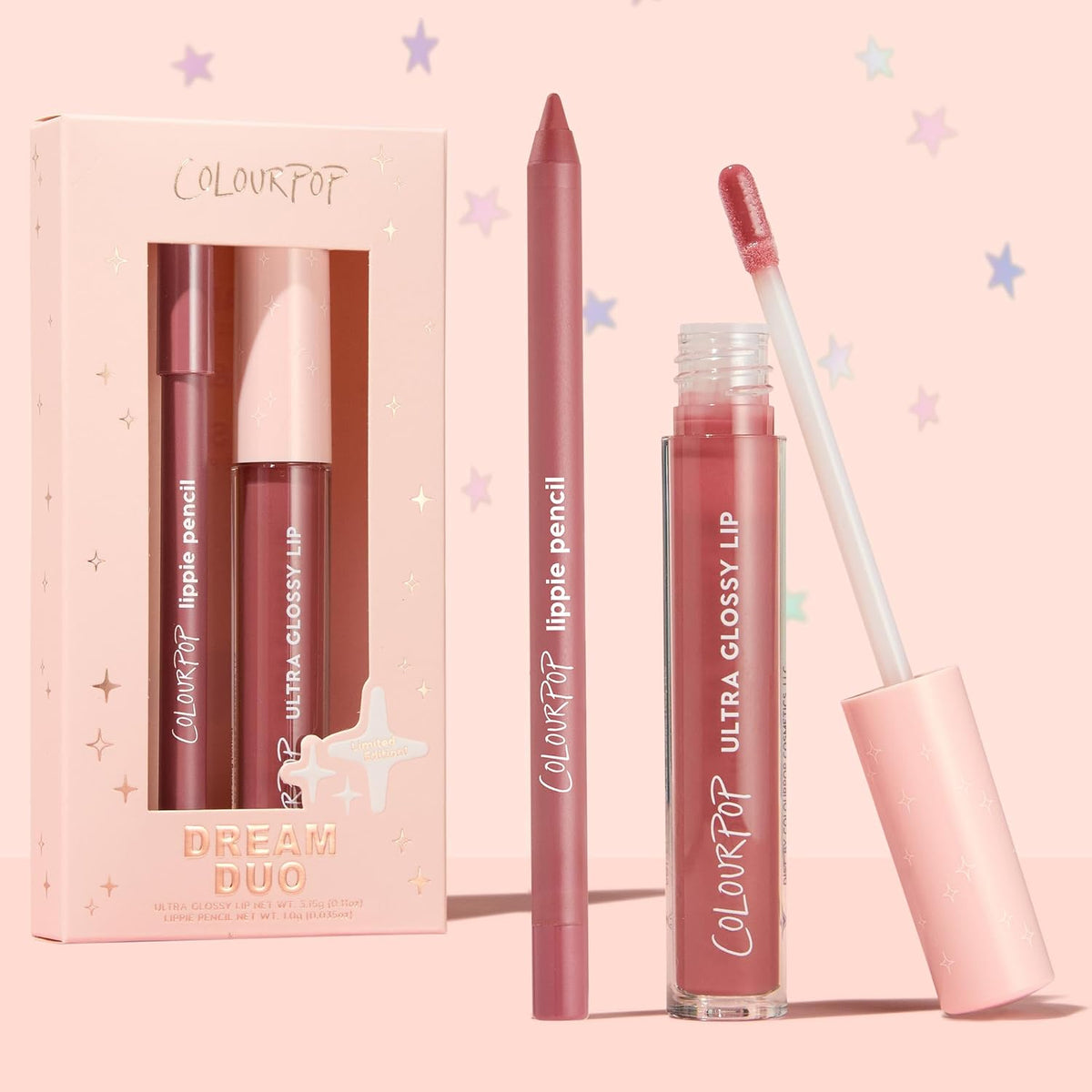 ColourPop Dream Duo Lip Kit - High-Pigment, Long-Lasting & Sharpenable Lip Liner and Lip Gloss with High-Impact Color - Includes Shades Five Stars & Pasadena (2 Count)