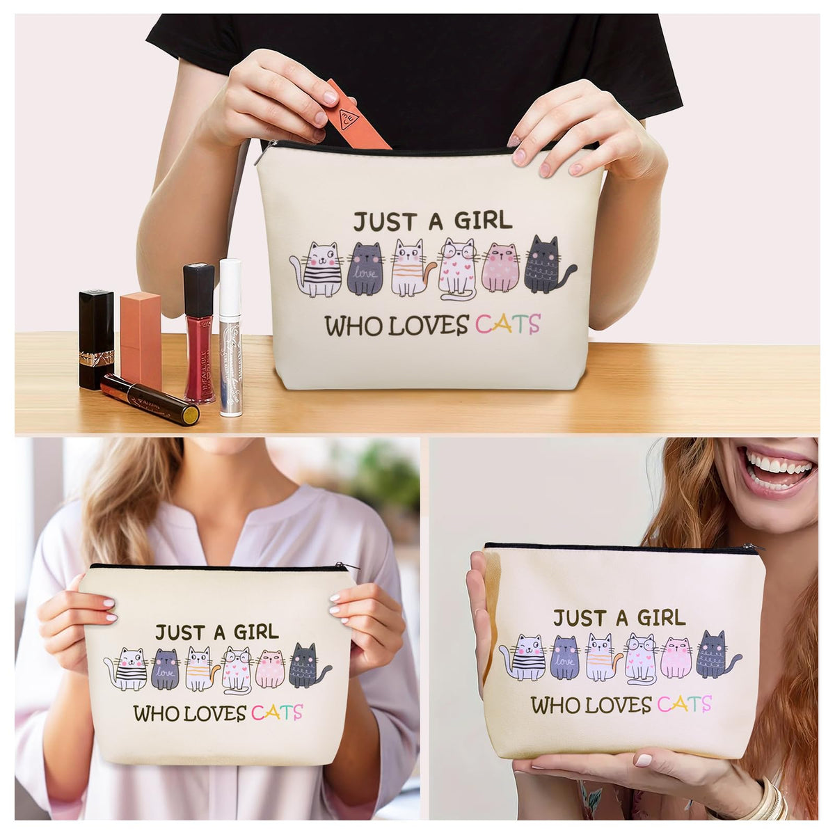 Bohemian Cat Mom Makeup Bag For Women & Teen Girl Cat Lover Gifts. Cute Boho Cats Themed Cosmetic & Toiletry Organizer Pouch For Daughters, Sisters, Friends.Ideal Gift For Travel, Christmas.