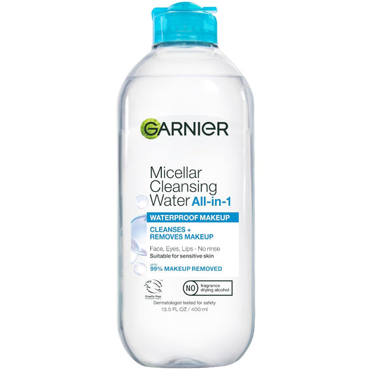 Garnier SkinActive Micellar Water For Waterproof Makeup, Facial Cleanser & Makeup Remover, 13.5 Fl Oz (400mL), 1 Count (Packaging May Vary)