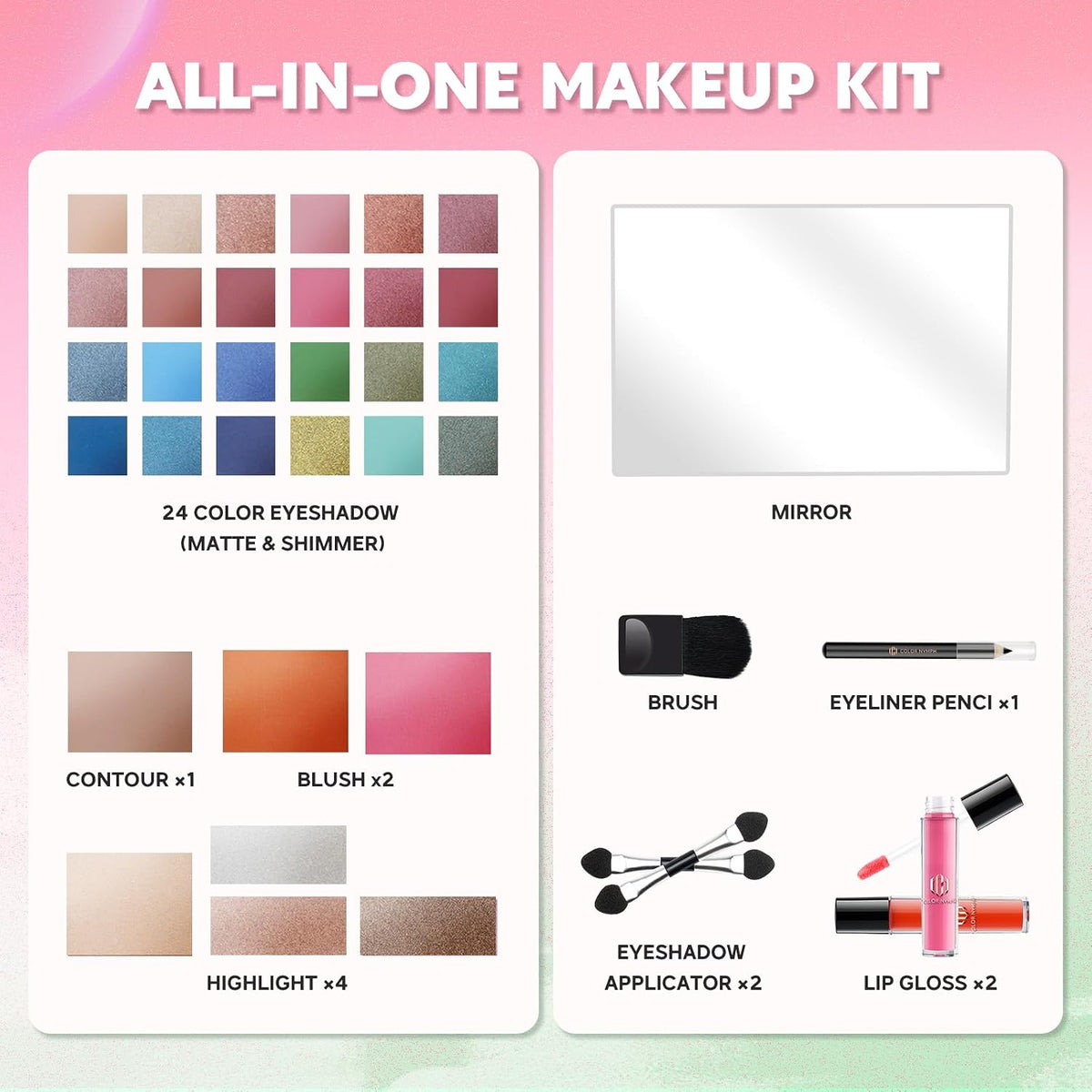 Color Nymph Makeup Kit for Teens Girls Beginners Travel Make up Set Green