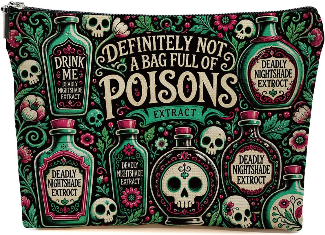 Funny Poisons Makeup Bag, Witchy Gifts Cosmetic Bag Travel Toiletry Bags