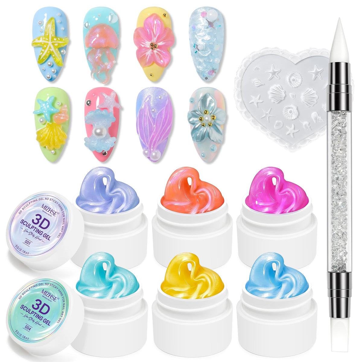 MIZHSE 3D Nail Scupting Gel for Nail Art, 6PCS Neon Colors Non-sticky
