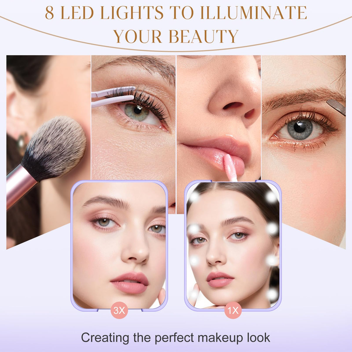 Compact Mirror with Light, 1X/3X Magnification LED Pocket Mirror for Women