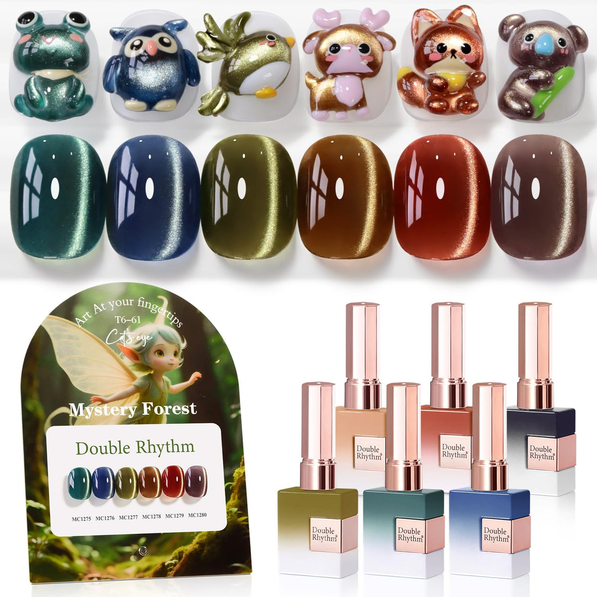 Double Rhythm Cat Eye Gel Nail Polish Set of 6 Same Color Same Bottle 0.5 Oz Shimmer Glitter with Magnet Holographic Magnetic UV Nail Polish Kit (Blush Fuchsia Magenta Purple Violet Lavender -T6-107)