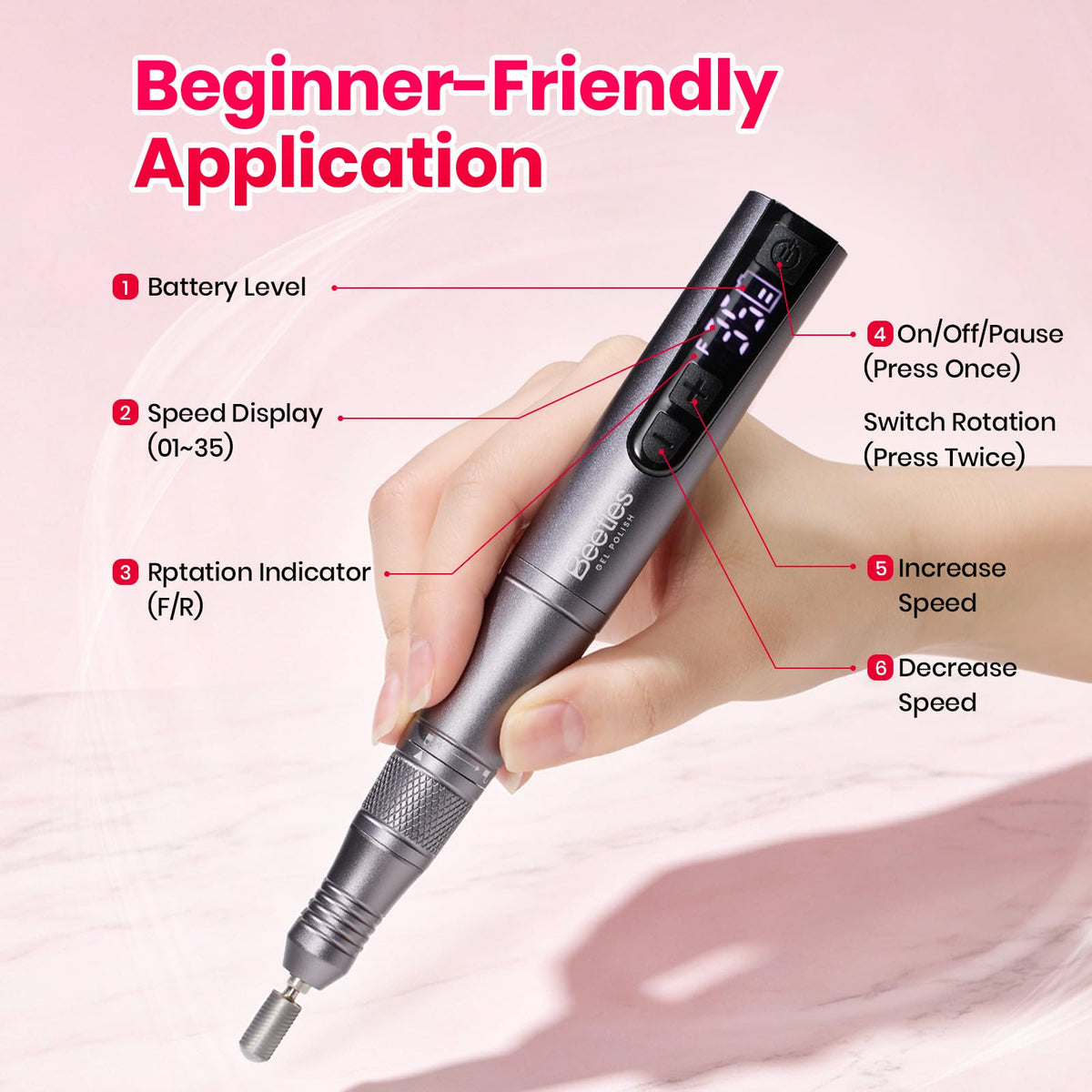 Beetles Electric Nail Drill Kit, 7 Drill Bit 0-12000 RPM Electric Nail File
