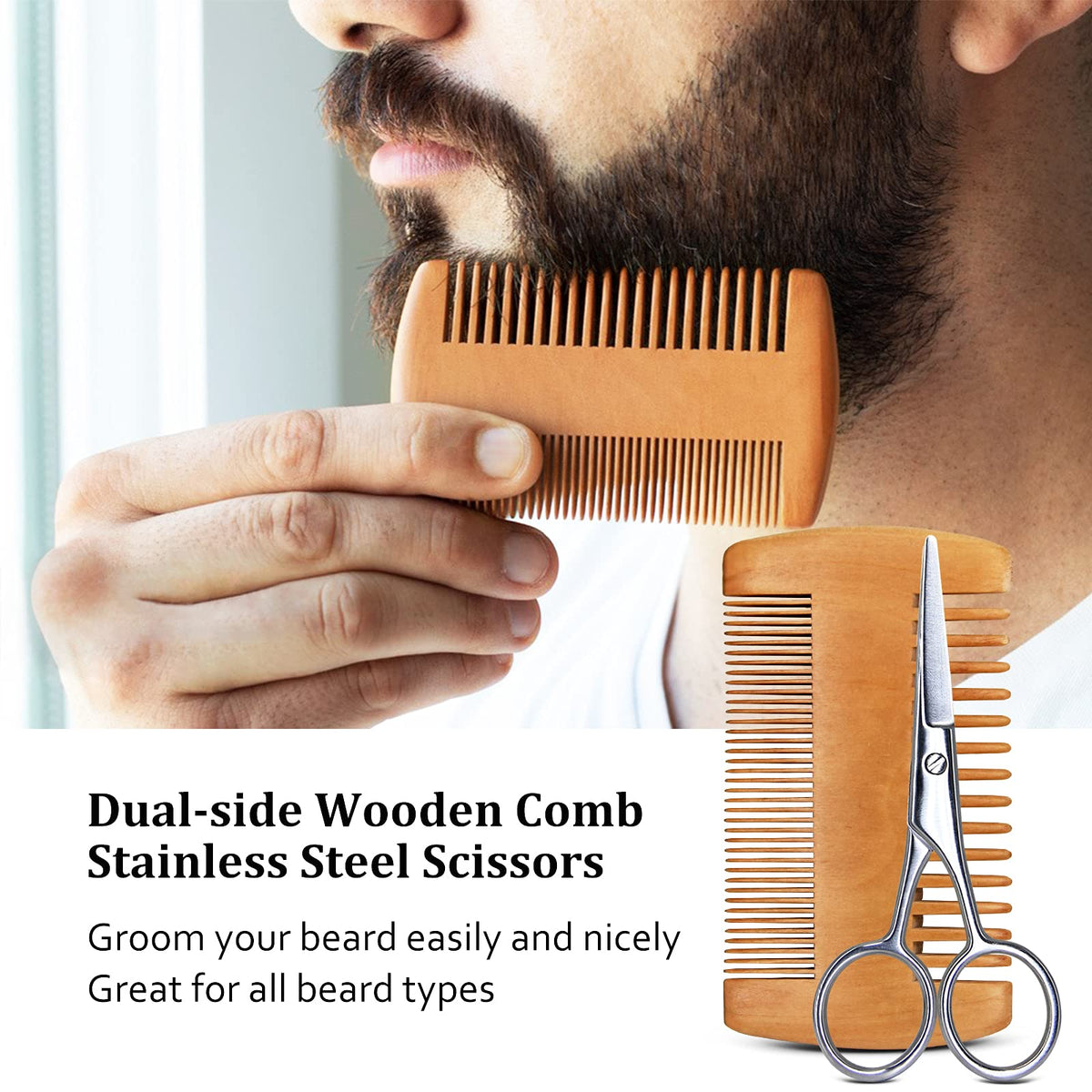 MALE GOD Beard Kit, Beard Growth Kit w/Natural Ingredients Beard Oil & Balm & Comb, Beard Growth Oil w/4X Thickening Biotin, Fathers Day | Chrismtas | Birthday Gifts for Men Him Husband Boyfriend Dad
