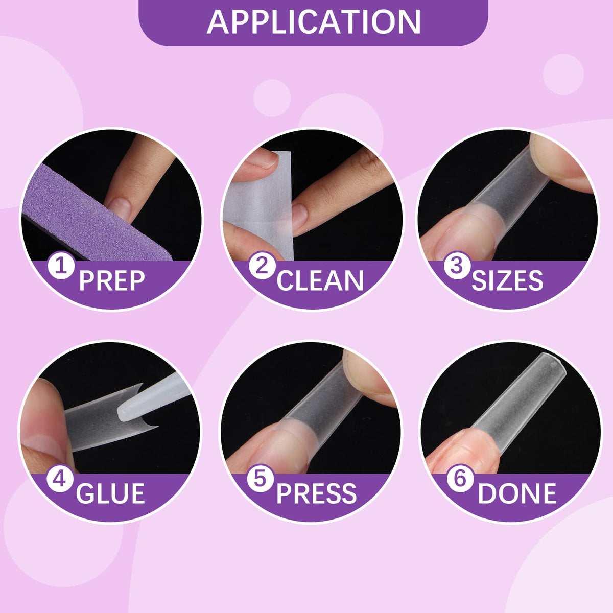 BTArtbox Half Cover Clear Fake Nails with Case, Long Square, 500 Pcs