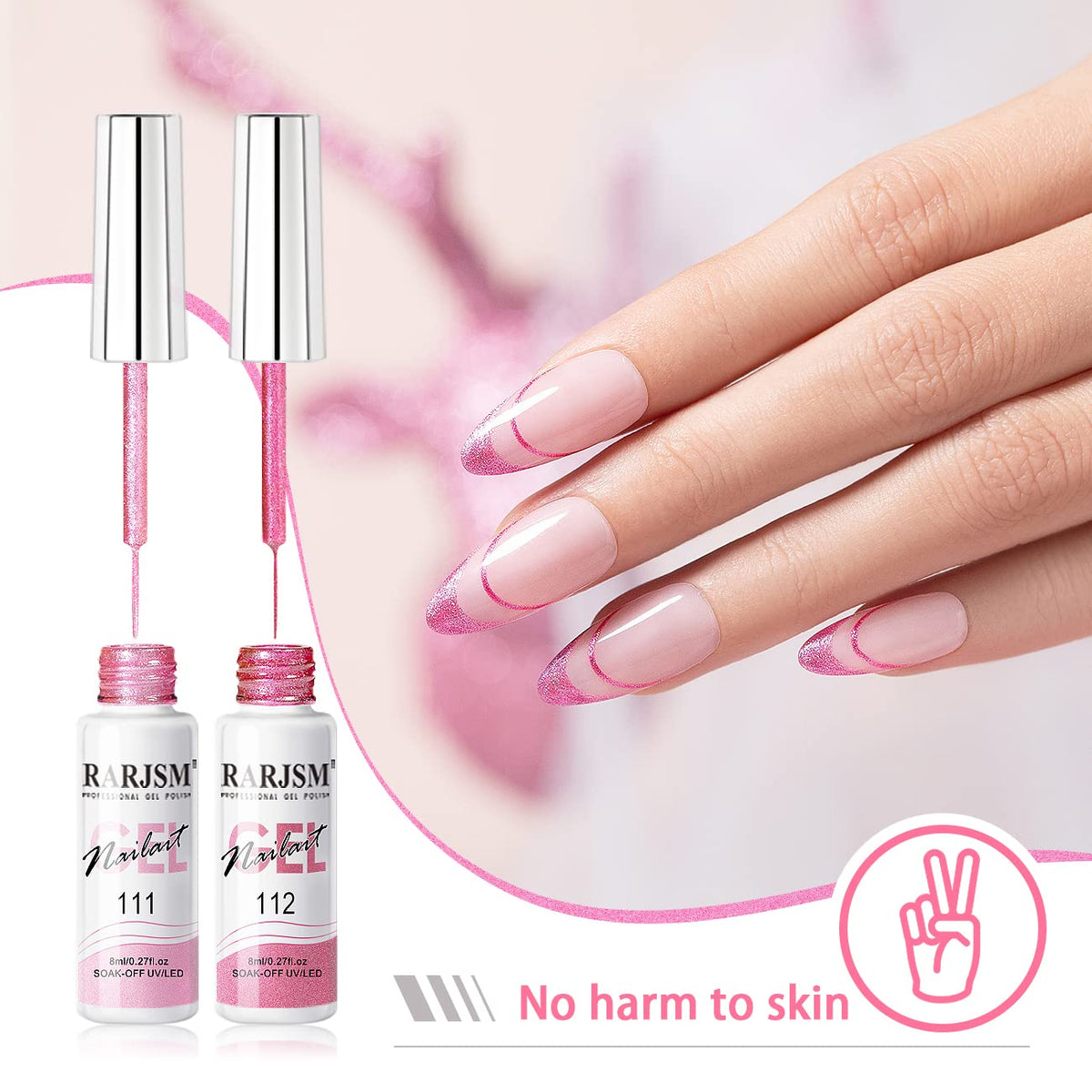 RARJSM Metallic Gel Liner Nail Art Silver Bronze Gold 2pcs Set Mirror Chrome 3D Effect Gel Nail Polish 8ml Build in Thin Brush Metal Painted Drawing Stripper Gelpolish Curing Requires for Home Salon