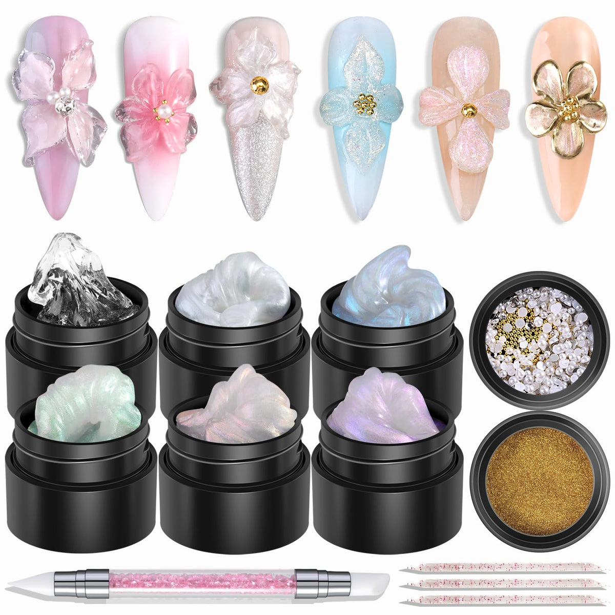 3D Nail Sculpting Gel Kit, Clear & Black Solid Builder Gel