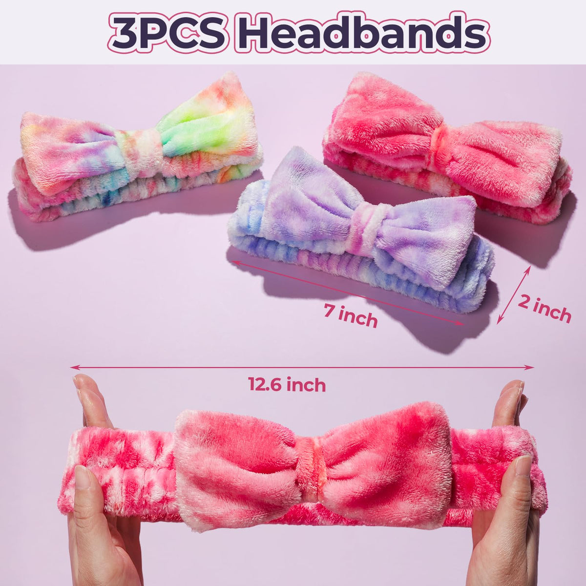 LEOBRO Spa Headband, 6pcs Makeup Headbands and Hair Scrunchies, Bow Skin Care Headband for Washing Face for Teen Girls Women, Easter Basket Valentines Christmas Gift for Girls, Black & White & Gray