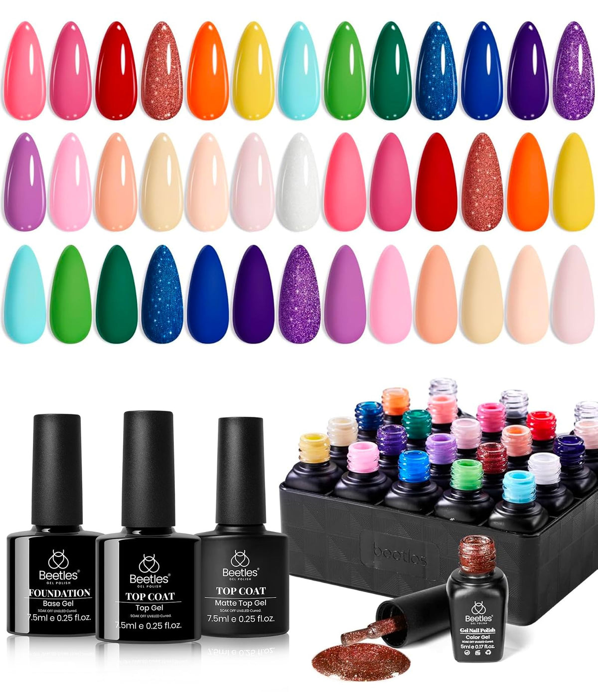 Beetles Fall Gel Nail Polish Set, 23Pcs Brown Burgundy Red Nude Pink