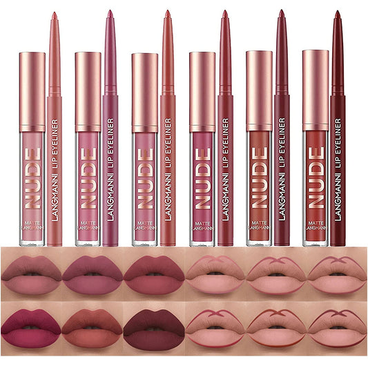 12Pcs Matte Liquid Lipstick and Lip Liner Set, Lip Makeup Combo (Set A)