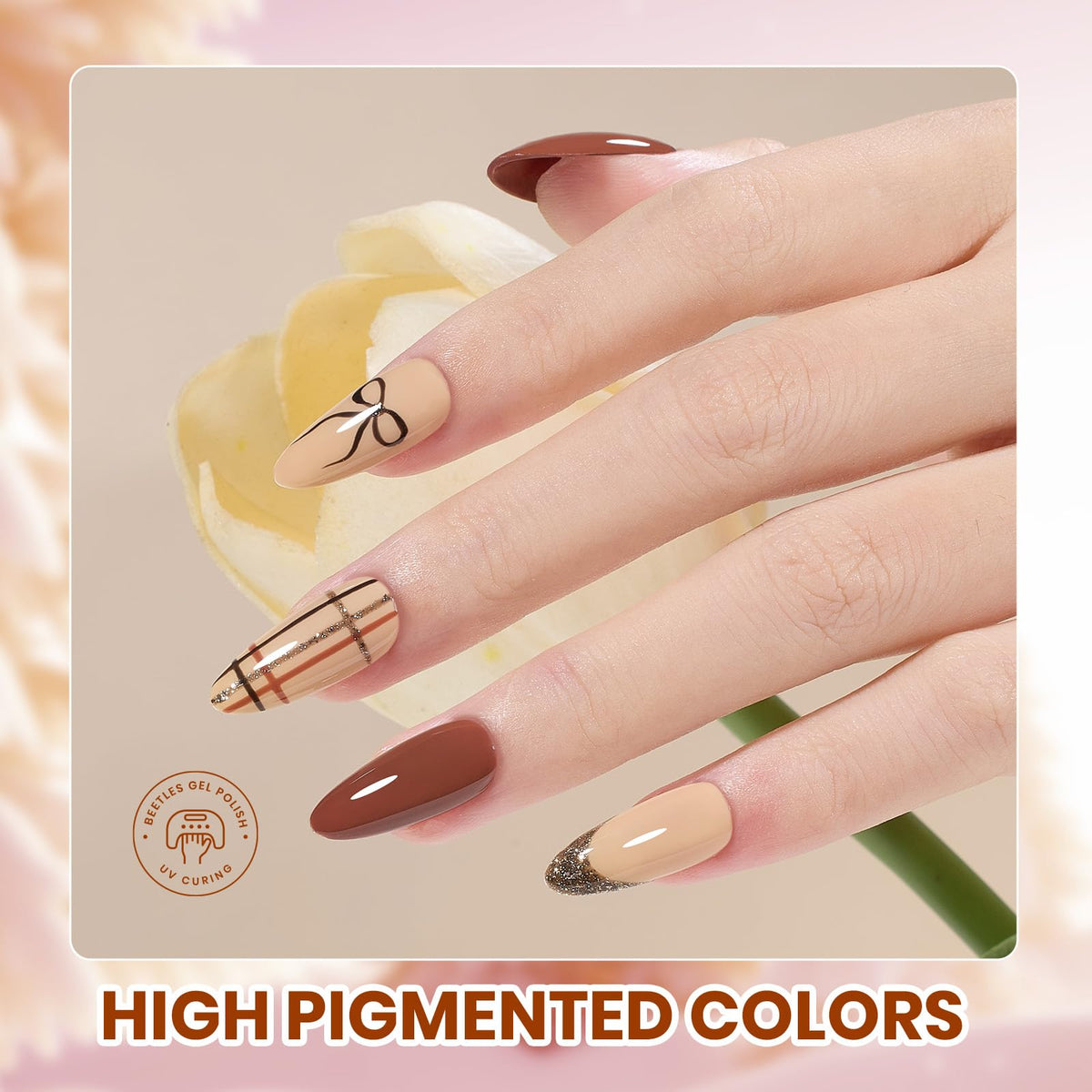 Beetles Fall Gel Nail Polish Set, 23Pcs Brown Burgundy Red Nude Pink