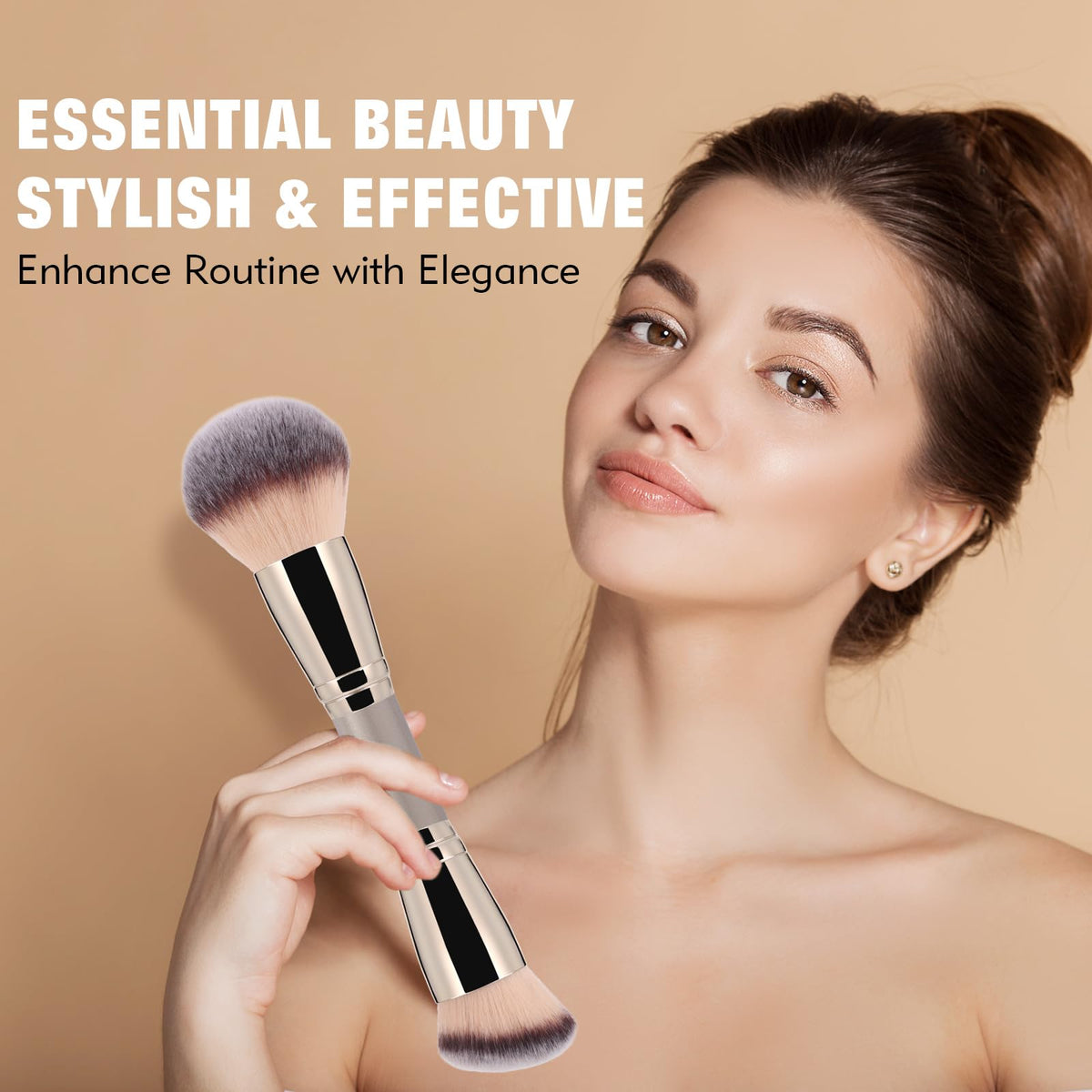 Dual-Ended Foundation Brush: Round & Angled makeup brushes, 100% Vegan Synthetic Makeup Brush for Flawless Blending and Application of Liquid, Powder, Cream, Blush