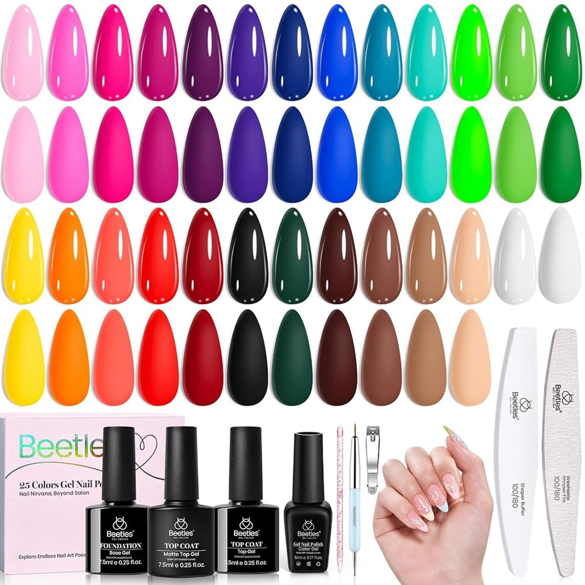 Beetles Gel Nail Polish Set, 63 PCS 55 Colors Gel Polish Kit with Base Coat