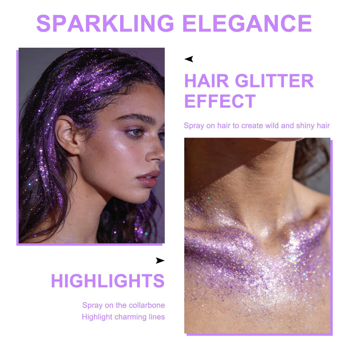 Hair and Body Glitter Spray, Shimmering Powder Sparkle Powder Makeup, Glitter Loose Sparkle Makeup for Body Highlighter,Festival Prom Rave Accessories (Glint-Rainbow)