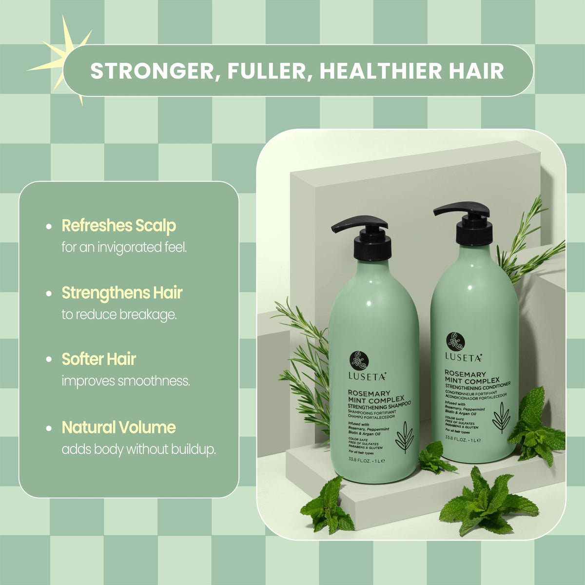 Luseta Rosemary Mint Shampoo and Conditioner Set for Hair Strengthening