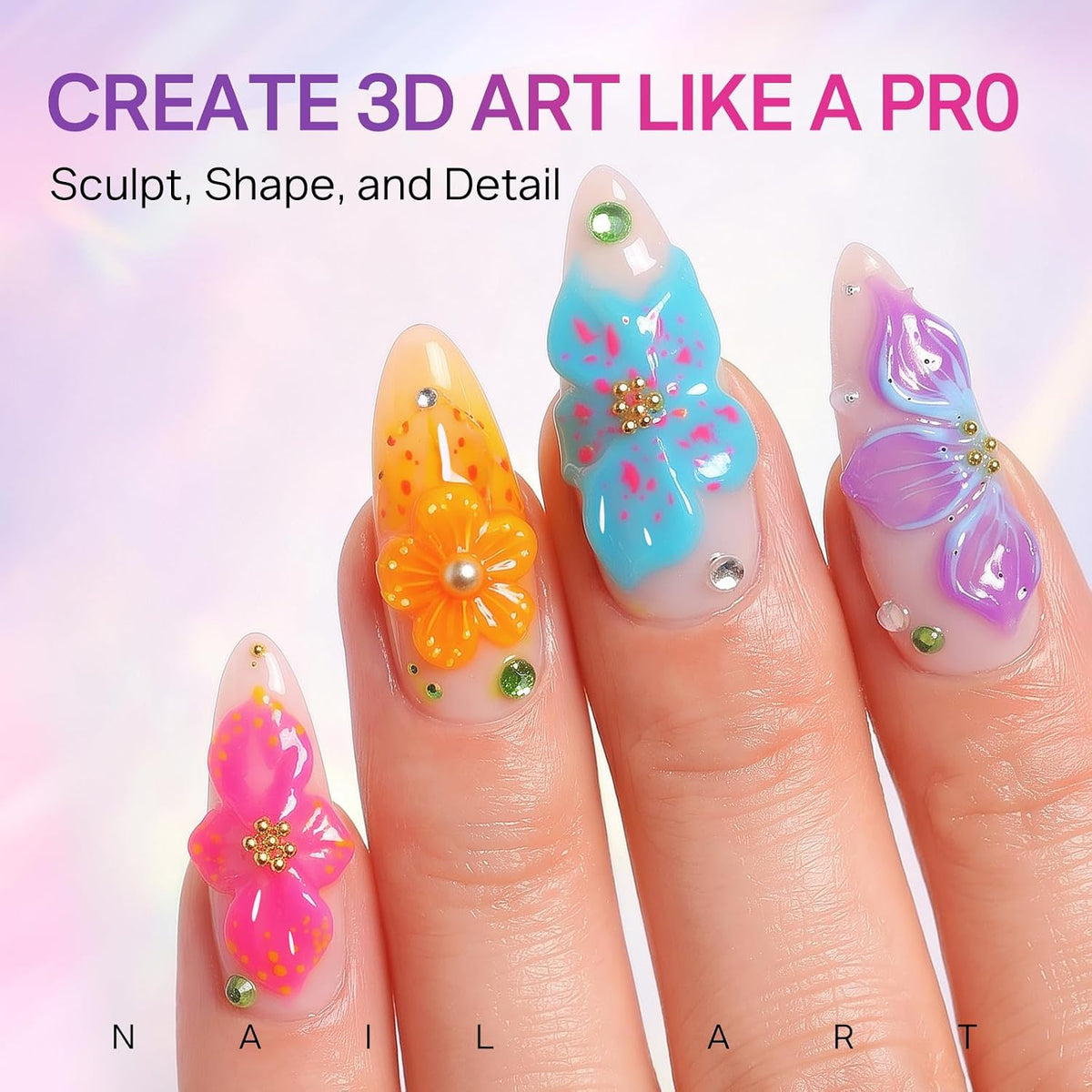 MIZHSE 3D Nail Scupting Gel for Nail Art, 6PCS Neon Colors Non-sticky