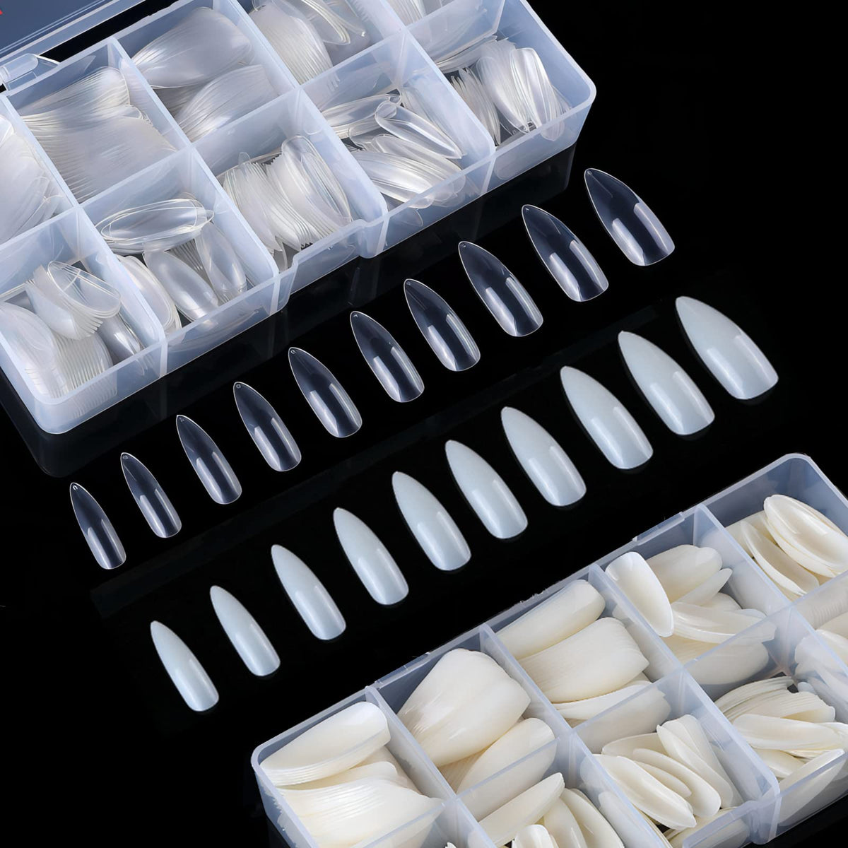 1000pcs Clear and Natural Acrylic Nail Tips,10 Size French Nail Tips For Acrylic Nails Half Cover False Nails Extension Artificial Fingernails