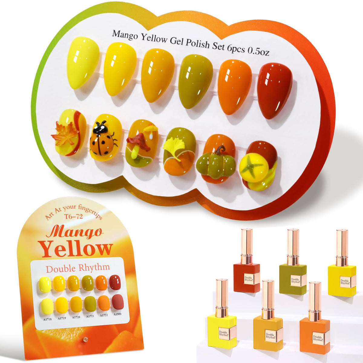 Double Rhythm 6 Pcs 15 ML Gel Polish Set Same Color Same Bottle Soak Off Gel Polish Kit Nail Art Manicure Salon DIY at Home for Women (Dark Light Brown Orange Maroon-T6-6)