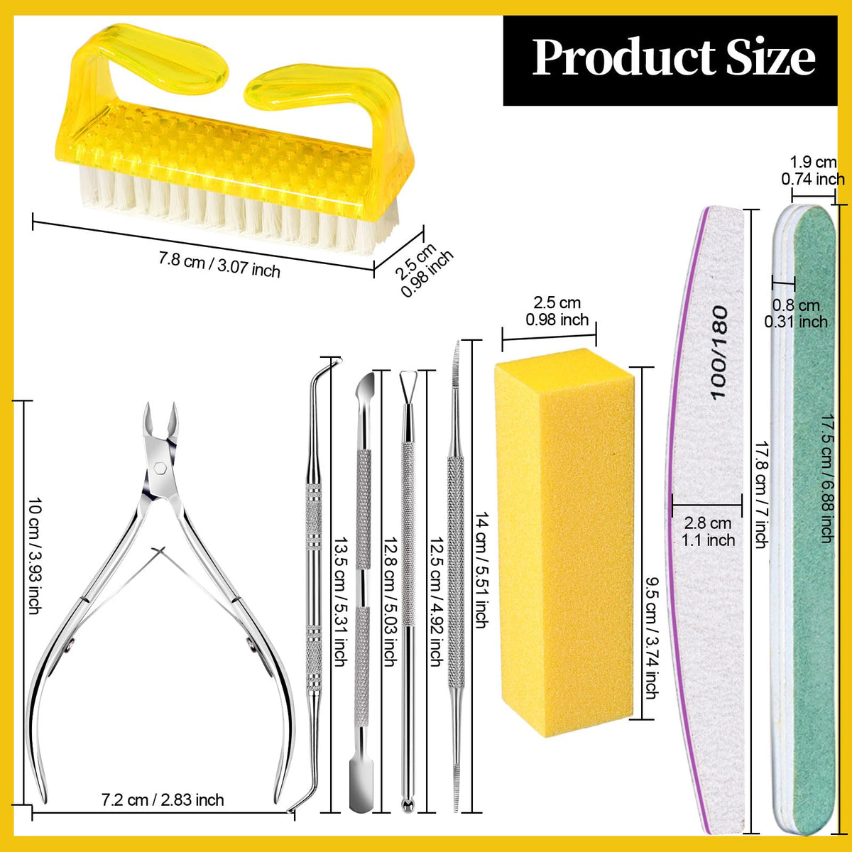 FANDAMEI Nail Care Kit, Nail Files 100/180, Nail Buffer Block, Cuticle Nippers, Cuticle Trimmer, Cuticle Pusher, Nail Tools, Nail Kit, Pedicure & Manicure Tools, Nail Prep Kit, Manicure Kit for Women