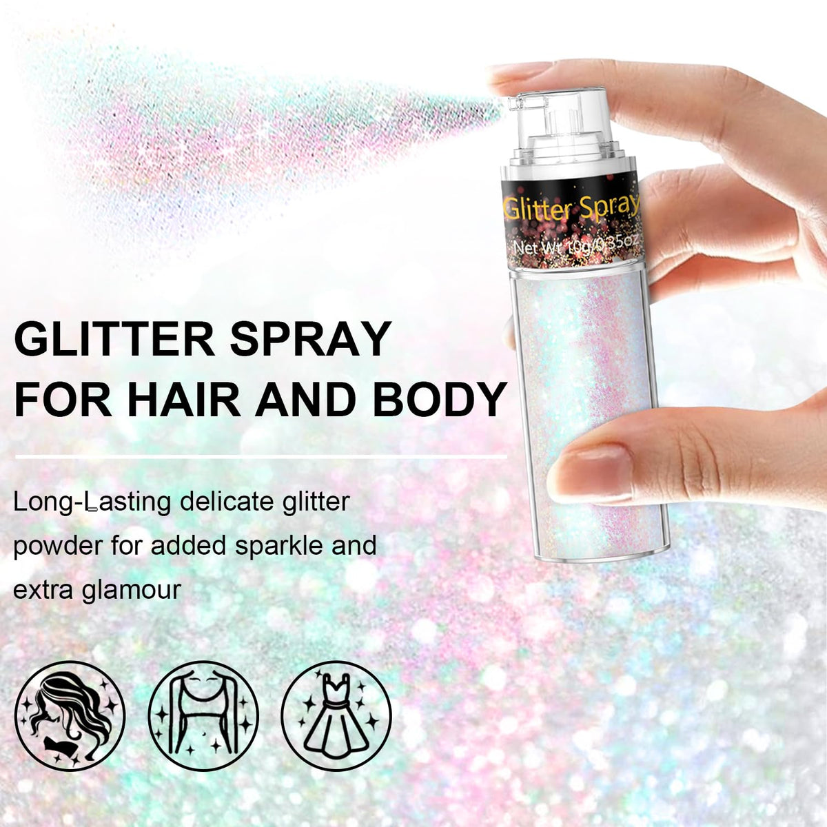 Scarman Hair and Body Glitter Spray, 1PC Glint-Rainbow Hairspray Powder