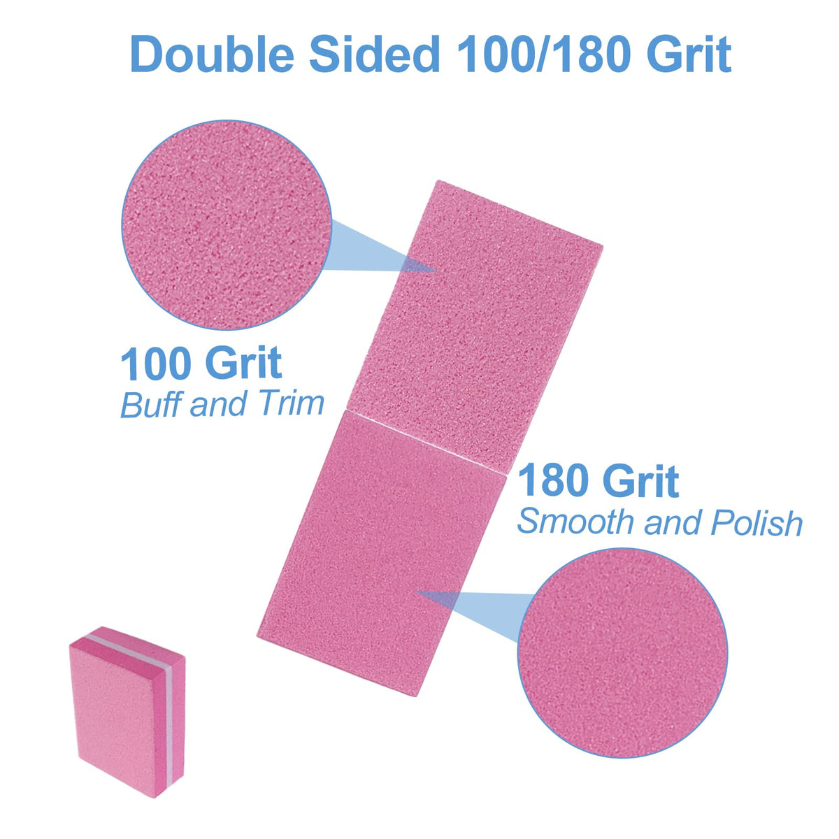 Nail Buffers (50 Pack), Mini Buffer Block Nail File for Acrylic Nails and Natural Nails, 100/180 Grit Nail Buffer Block Bulk Buffing Blocks for Nail Buff Professional Manicure File Blocks Set Pink