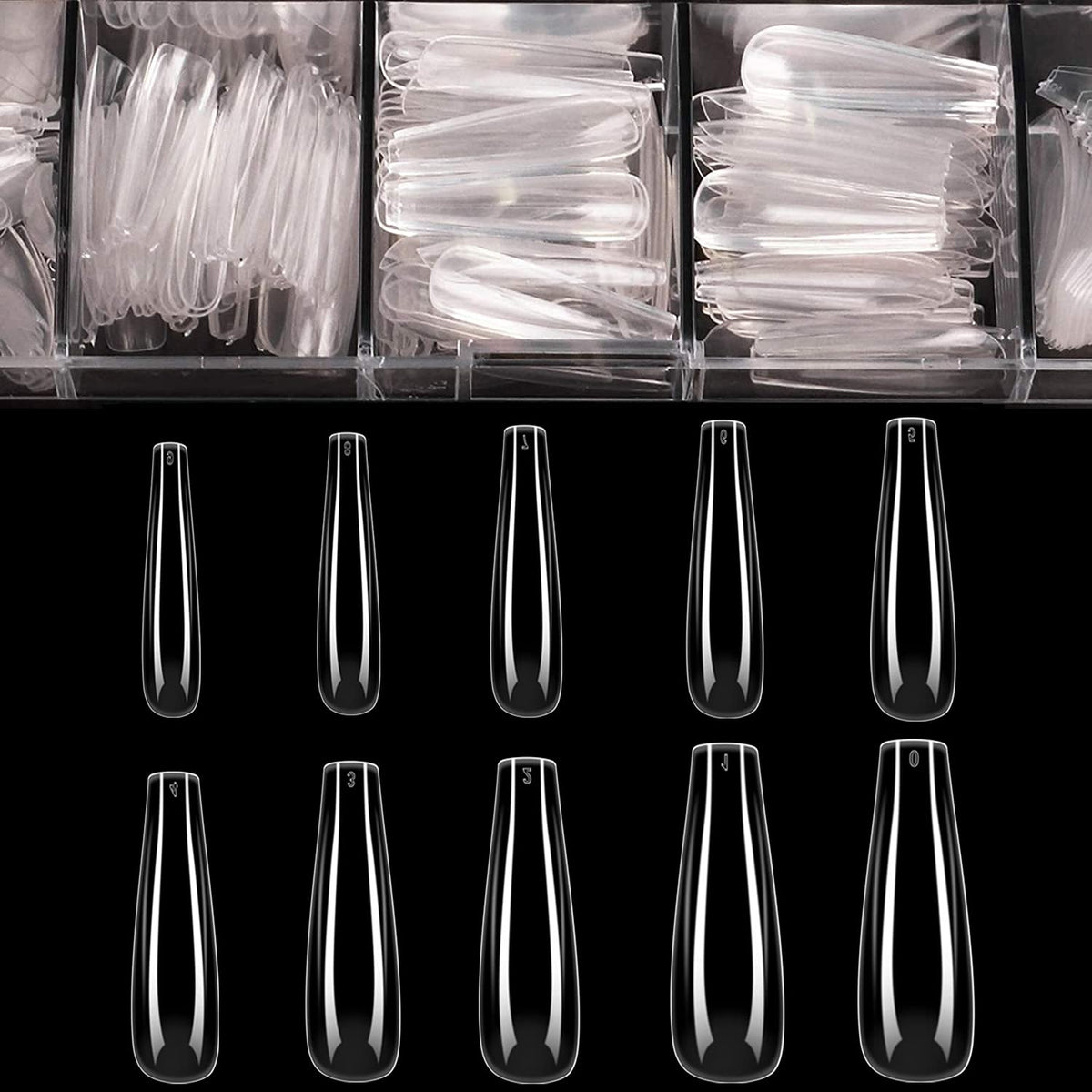 BTArtbox Half Cover Clear Fake Nails with Case, Long Square, 500 Pcs