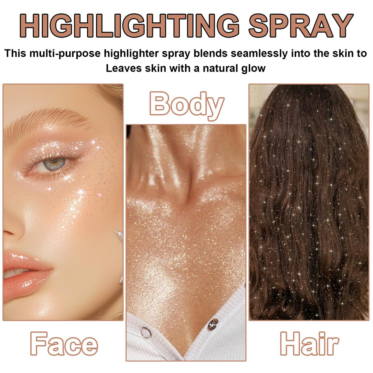 Hair and Body Glitter Spray, Shimmering Powder Sparkle Powder Makeup, Glitter Loose Sparkle Makeup for Body Highlighter,Festival Prom Rave Accessories (Glint-Rainbow)