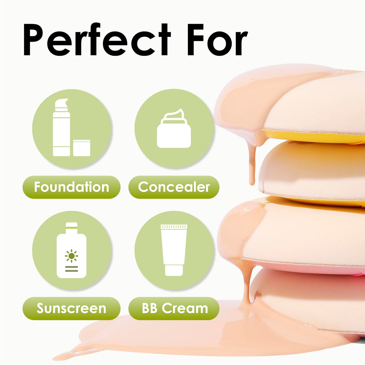 COOL-ANGLE Makeup Blender Sponges, Latex-Free, 5Pcs Medium Green