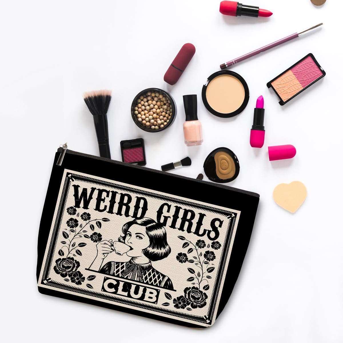 ZHAMEN Vintage Makeup Bag Weird Girls Cosmetic Bag for Women